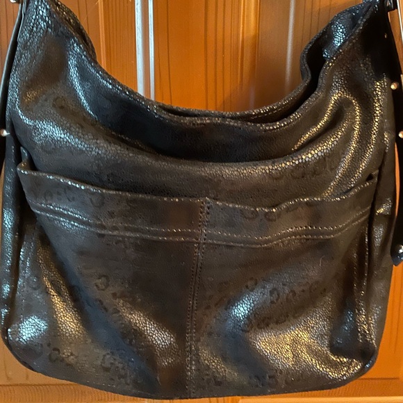 b. makowsky Handbags - B Makowsky black leopard print leather over shoulder/crossbody bag
